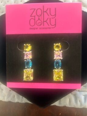 Yellow Pink Blue Gem Drop Earrings-NWT